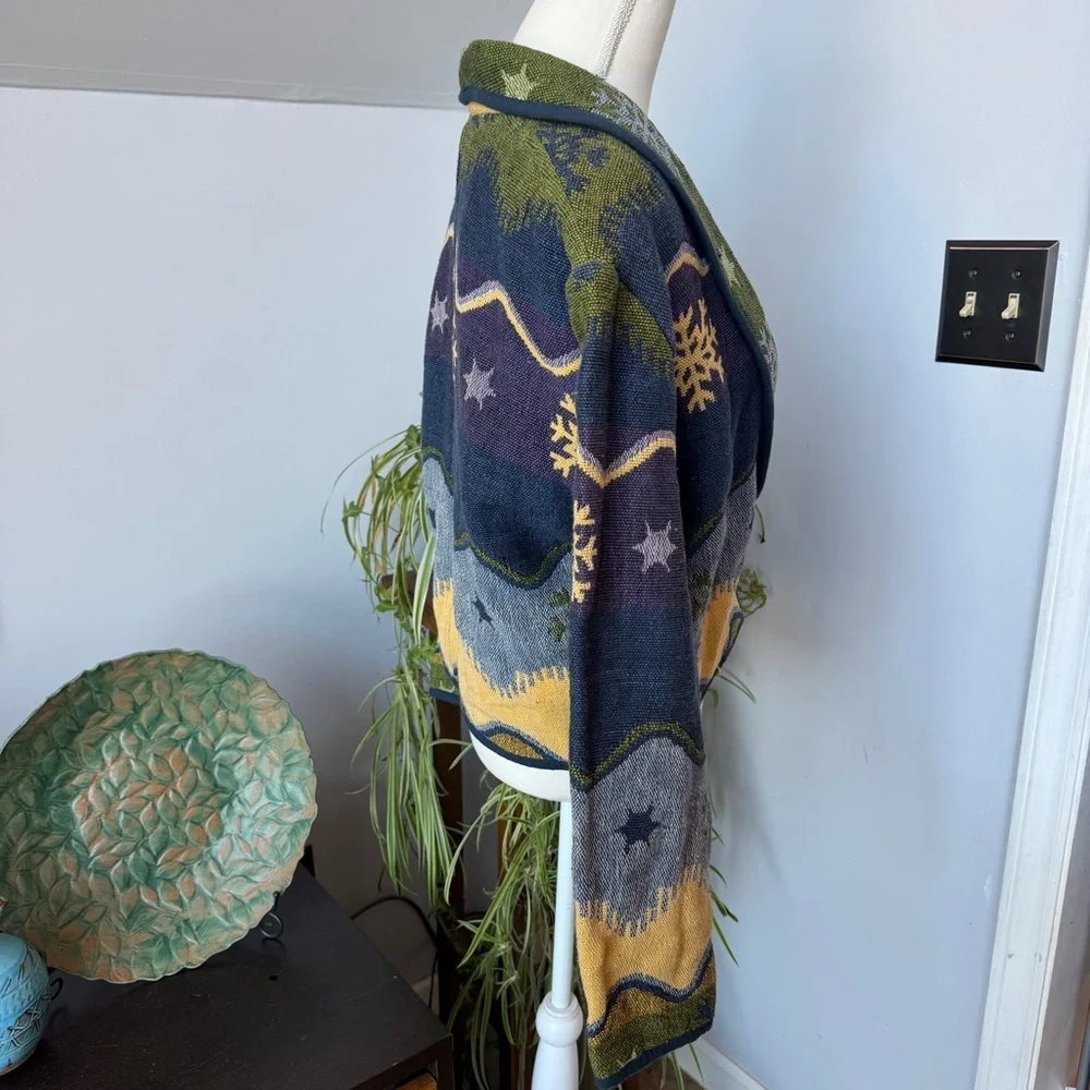 Flashback Vintage Wearable Art Tapestry Jacket Snowflake Winter Blue Green med - Picture 4 of 7